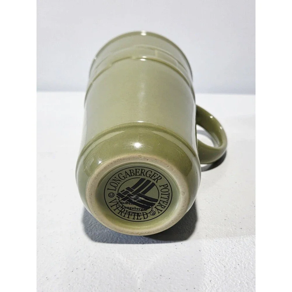 Longaberger Pottery 16 Ounce Woven Traditions Sage Green Travel Mug No Lid EUC